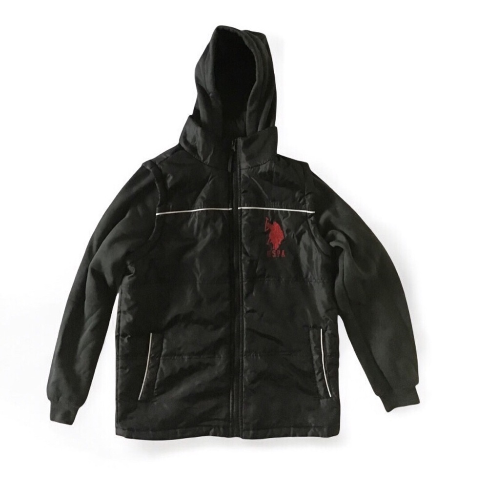 U.S Polo Assn Boys Hooded Jacket Black Size Medium